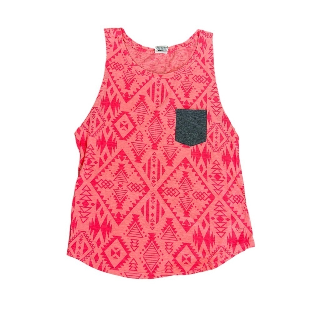 ♥️ Victorias Secret PINK Neon Coral Pink Aztec Tank Top Lightweight Womens XS